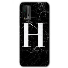 Xiaomi Redmi 9T Siyah Mermer Desenli H Harfi Baskılı Uyumlu Silikon Kılıf