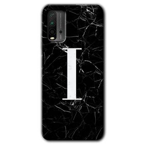 Xiaomi Redmi 9T Siyah Mermer Desenli İ Harfi Baskılı Uyumlu Silikon Kılıf