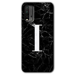 Xiaomi Redmi 9T Siyah Mermer Desenli İ Harfi Baskılı Uyumlu Silikon Kılıf