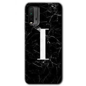 Xiaomi Redmi 9T Siyah Mermer Desenli İ Harfi Baskılı Uyumlu Silikon Kılıf