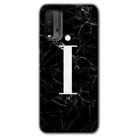 Xiaomi Redmi 9T Siyah Mermer Desenli İ Harfi Baskılı Uyumlu Silikon Kılıf