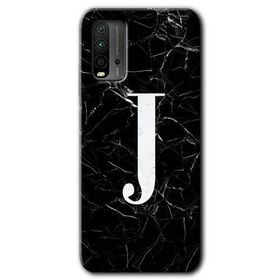 Xiaomi Redmi 9T Siyah Mermer Desenli J Harfi Baskılı Uyumlu Silikon Kılıf