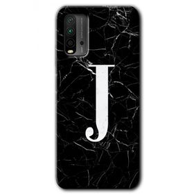 Xiaomi Redmi 9T Siyah Mermer Desenli J Harfi Baskılı Uyumlu Silikon Kılıf