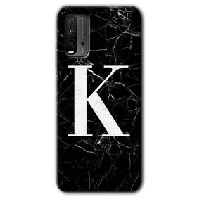 Xiaomi Redmi 9T Siyah Mermer Desenli K Harfi Baskılı Uyumlu Silikon Kılıf