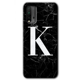 Xiaomi Redmi 9T Siyah Mermer Desenli K Harfi Baskılı Uyumlu Silikon Kılıf