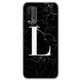 Xiaomi Redmi 9T Siyah Mermer Desenli L Harfi Baskılı Uyumlu Silikon Kılıf