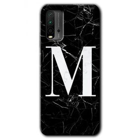 Xiaomi Redmi 9T Siyah Mermer Desenli M Harfi Baskılı Uyumlu Silikon Kılıf