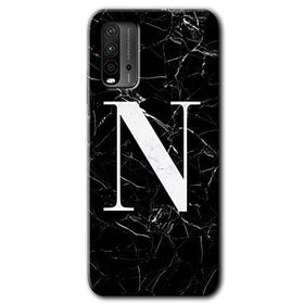 Xiaomi Redmi 9T Siyah Mermer Desenli N Harfi Baskılı Uyumlu Silikon Kılıf