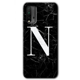 Xiaomi Redmi 9T Siyah Mermer Desenli N Harfi Baskılı Uyumlu Silikon Kılıf