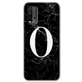 Xiaomi Redmi 9T Siyah Mermer Desenli O Harfi Baskılı Uyumlu Silikon Kılıf