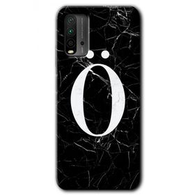 Xiaomi Redmi 9T Siyah Mermer Desenli O Harfi Baskılı Uyumlu Silikon Kılıf