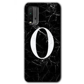Xiaomi Redmi 9T Siyah Mermer Desenli O Harfi Baskılı Uyumlu Silikon Kılıf