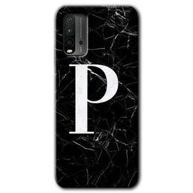 Xiaomi Redmi 9T Siyah Mermer Desenli P Harfi Baskılı Uyumlu Silikon Kılıf
