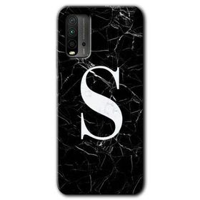 Xiaomi Redmi 9T Siyah Mermer Desenli S Harfi Baskılı Uyumlu Silikon Kılıf
