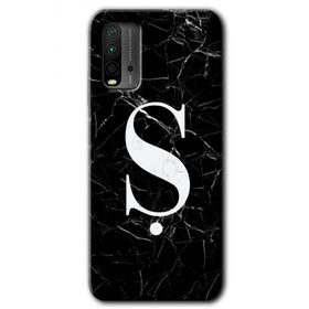 Xiaomi Redmi 9T Siyah Mermer Desenli S Harfi Baskılı Uyumlu Silikon Kılıf