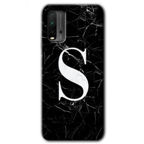 Xiaomi Redmi 9T Siyah Mermer Desenli S Harfi Baskılı Uyumlu Silikon Kılıf