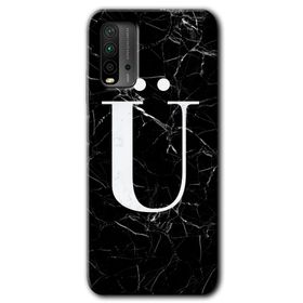 Xiaomi Redmi 9T Siyah Mermer Desenli Ü Harfi Baskılı Uyumlu Silikon Kılıf