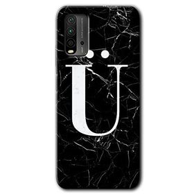 Xiaomi Redmi 9T Siyah Mermer Desenli Ü Harfi Baskılı Uyumlu Silikon Kılıf