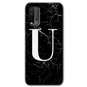 Xiaomi Redmi 9T Siyah Mermer Desenli Ü Harfi Baskılı Uyumlu Silikon Kılıf