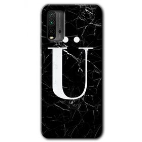 Xiaomi Redmi 9T Siyah Mermer Desenli Ü Harfi Baskılı Uyumlu Silikon Kılıf