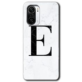 Xiaomi Redmi K40 Beyaz Mermer Desenli E Harfi Baskılı Uyumlu Silikon Kılıf