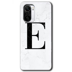 Xiaomi Redmi K40 Beyaz Mermer Desenli E Harfi Baskılı Uyumlu Silikon Kılıf