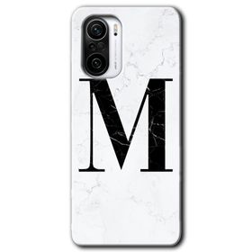 Xiaomi Redmi K40 Beyaz Mermer Desenli M Harfi Baskılı Uyumlu Silikon Kılıf