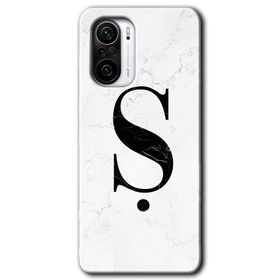 Xiaomi Redmi K40 Beyaz Mermer Desenli M Harfi Baskılı Uyumlu Silikon Kılıf