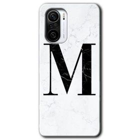 Xiaomi Redmi K40 Beyaz Mermer Desenli M Harfi Baskılı Uyumlu Silikon Kılıf