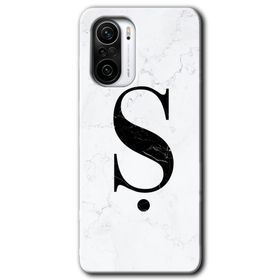 Xiaomi Redmi K40 Beyaz Mermer Desenli S Harfi Baskılı Uyumlu Silikon Kılıf