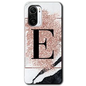 Xiaomi Redmi K40 Pembe Mermer Desenli E Harfi Baskılı Uyumlu Silikon Kılıf