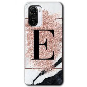 Xiaomi Redmi K40 Pembe Mermer Desenli E Harfi Baskılı Uyumlu Silikon Kılıf