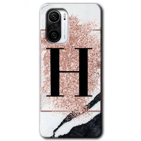 Xiaomi Redmi K40 Pembe Mermer Desenli H Harfi Baskılı Uyumlu Silikon Kılıf