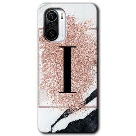 Xiaomi Redmi K40 Pembe Mermer Desenli İ Harfi Baskılı Uyumlu Silikon Kılıf