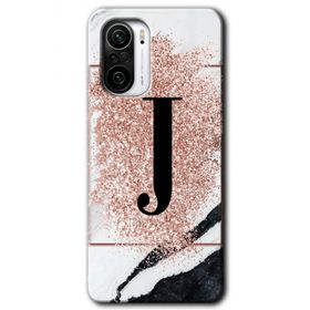 Xiaomi Redmi K40 Pembe Mermer Desenli J Harfi Baskılı Uyumlu Silikon Kılıf
