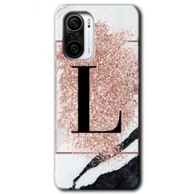 Xiaomi Redmi K40 Pembe Mermer Desenli L Harfi Baskılı Uyumlu Silikon Kılıf