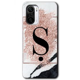 Xiaomi Redmi K40 Pembe Mermer Desenli S Harfi Baskılı Uyumlu Silikon Kılıf