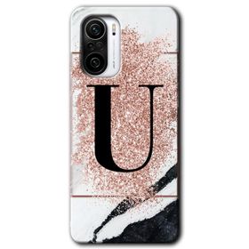 Xiaomi Redmi K40 Pembe Mermer Desenli T Harfi Baskılı Uyumlu Silikon Kılıf