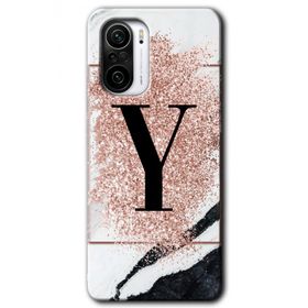 Xiaomi Redmi K40 Pembe Mermer Desenli Y Harfi Baskılı Uyumlu Silikon Kılıf