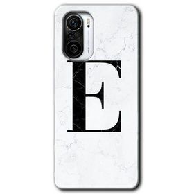 Xiaomi Redmi K40 Pro Beyaz Mermer Desenli E Harfi Baskılı Uyumlu Silikon Kılıf