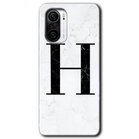 Xiaomi Redmi K40 Pro Beyaz Mermer Desenli H Harfi Baskılı Uyumlu Silikon Kılıf