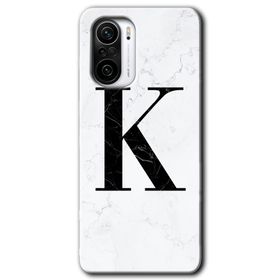 Xiaomi Redmi K40 Pro Beyaz Mermer Desenli K Harfi Baskılı Uyumlu Silikon Kılıf