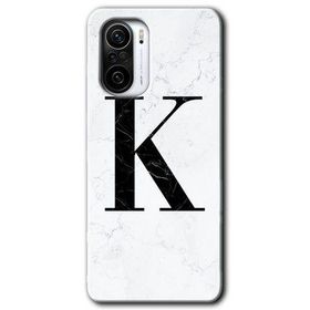 Xiaomi Redmi K40 Pro Beyaz Mermer Desenli K Harfi Baskılı Uyumlu Silikon Kılıf