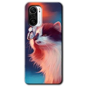 Xiaomi Redmi K40 Pro Cat Butterfly Baskılı Uyumlu Silikon Kılıf