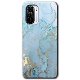 Xiaomi Redmi K40 Pro Mavi Gold Mermer Baskılı Uyumlu Silikon Kılıf