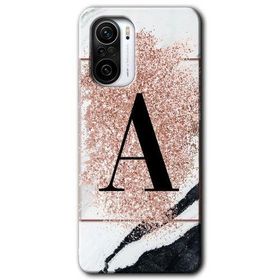 Xiaomi Redmi K40 Pro Pembe Mermer Desenli A Harfi Baskılı Uyumlu Silikon Kılıf