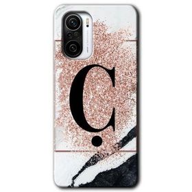 Xiaomi Redmi K40 Pro Pembe Mermer Desenli Ç Harfi Baskılı Uyumlu Silikon Kılıf