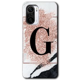 Xiaomi Redmi K40 Pro Pembe Mermer Desenli G Harfi Baskılı Uyumlu Silikon Kılıf