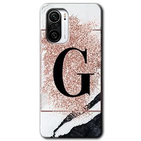 Xiaomi Redmi K40 Pro Pembe Mermer Desenli G Harfi Baskılı Uyumlu Silikon Kılıf