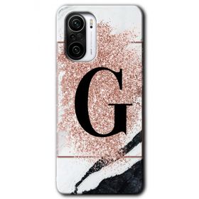 Xiaomi Redmi K40 Pro Pembe Mermer Desenli G Harfi Baskılı Uyumlu Silikon Kılıf